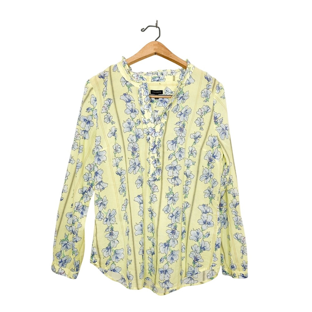 Talbots Womens Colorful Floral‎ Print Lightweight Cotton Blouse Yellow Medium M